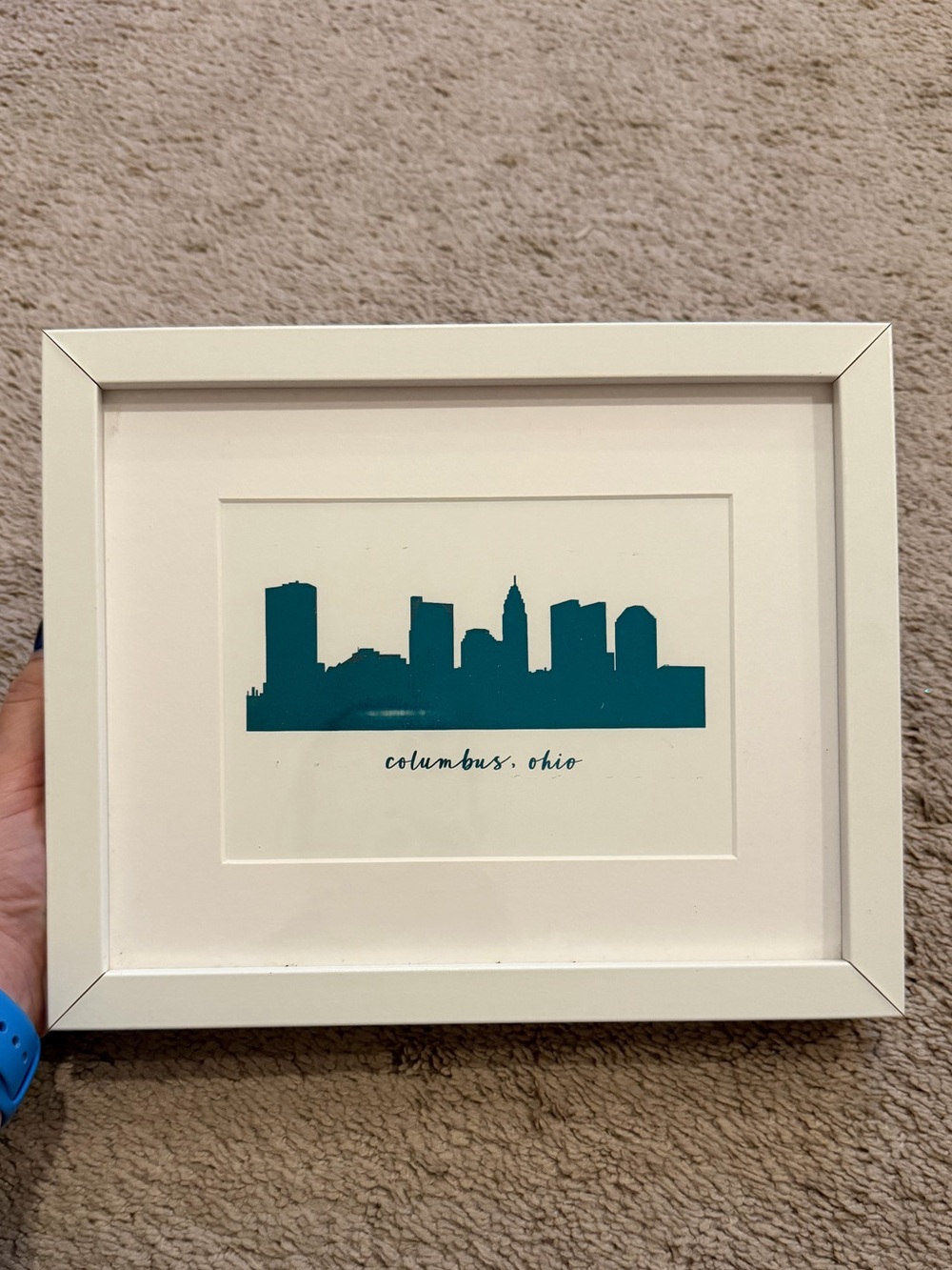 Columbus Ohio Skyline Framed Art in Teal and White